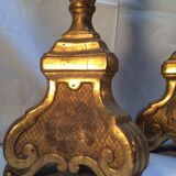 Pair of ancient carved gilded wood candlesticks - 18th century