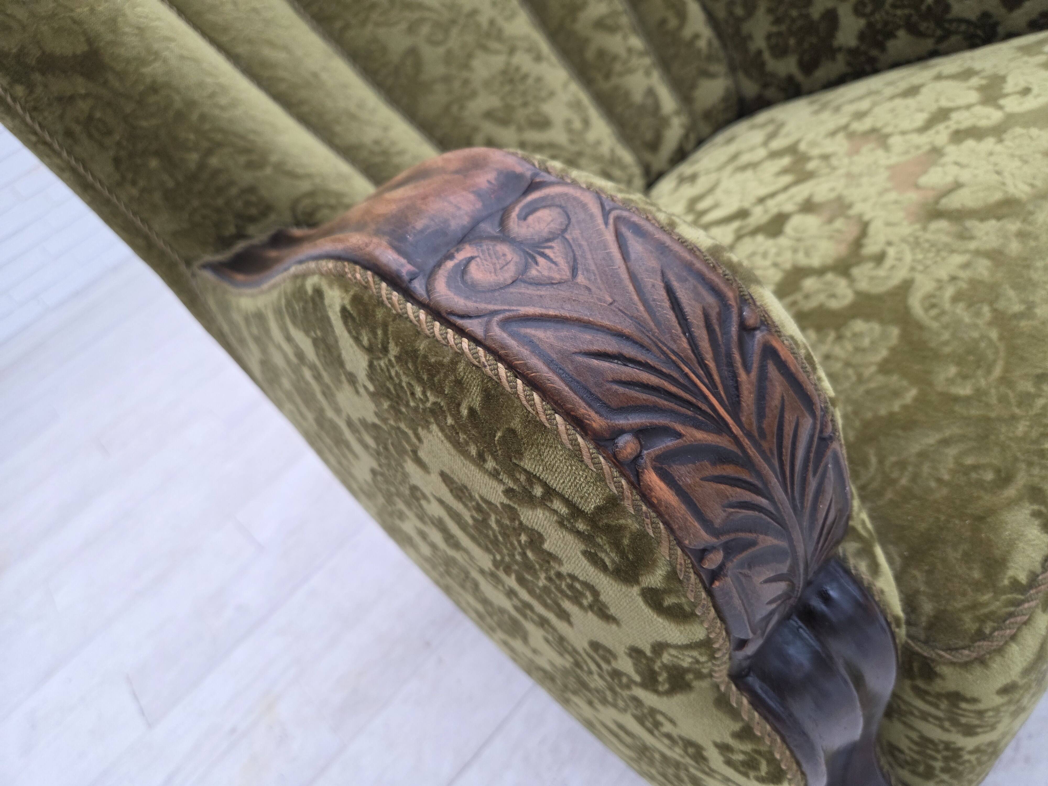 1950s, Danish relax chair, furniture velour, oak wood.