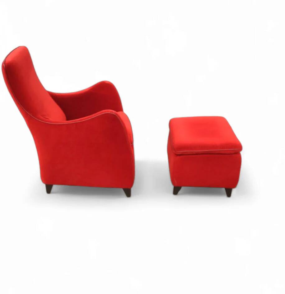 Senta armchair / hocker / ottoman by Gerard van den Berg for Wittmann / red velvet upholstery / marked - Stunning condition