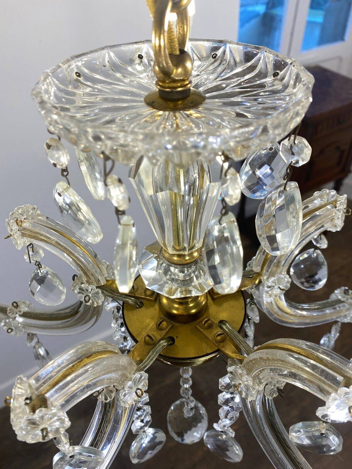 Louis XV style chandelier, glass pendants, 6 lights
