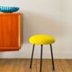 Black iron tripod stool with boiled wool, yellow, 1960.