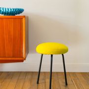 Black iron tripod stool with boiled wool, yellow, 1960.