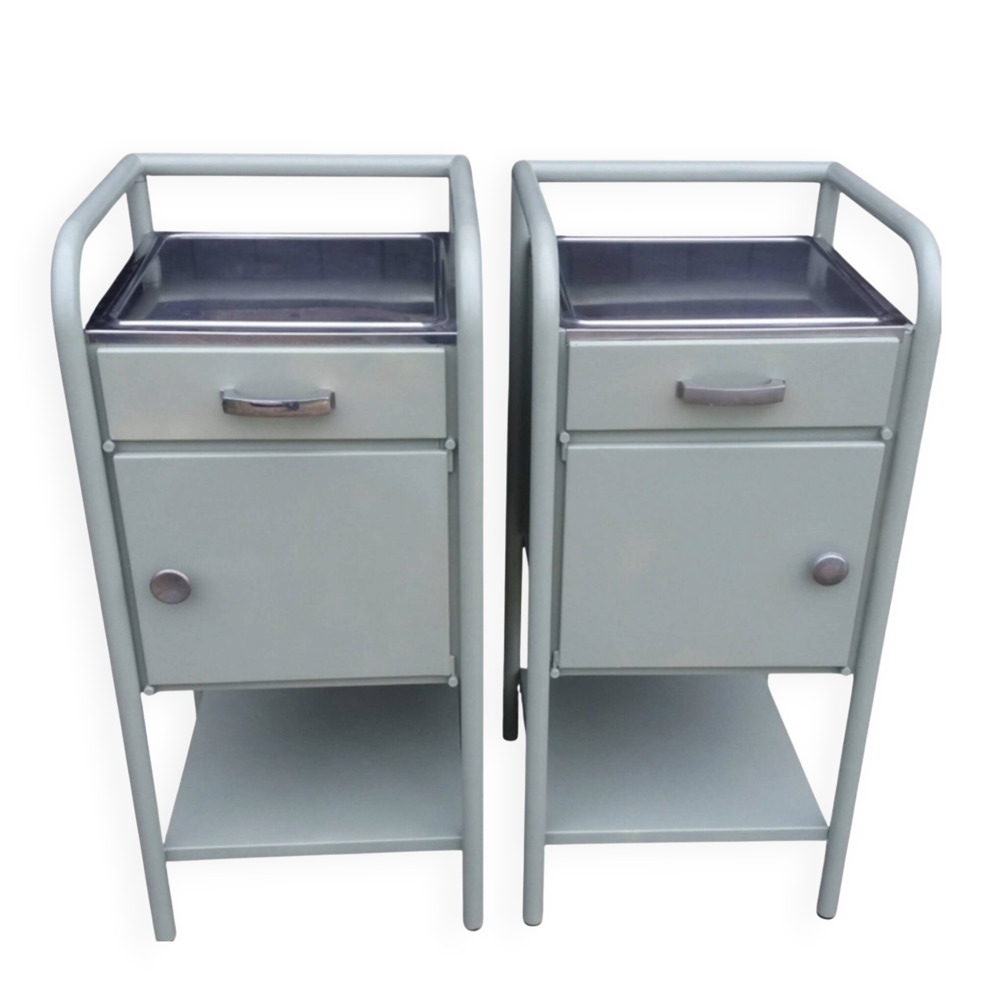 Pair of metal bedside tables from the 1950s.