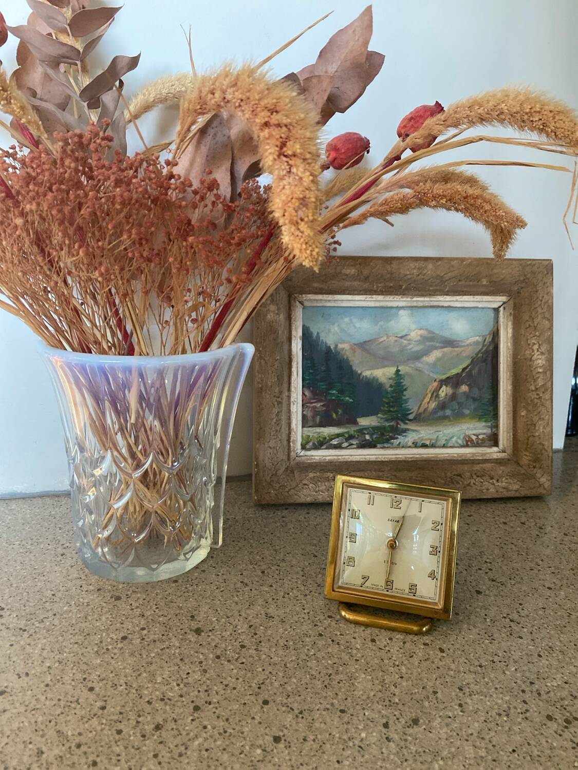 Blue iridescent glass vase