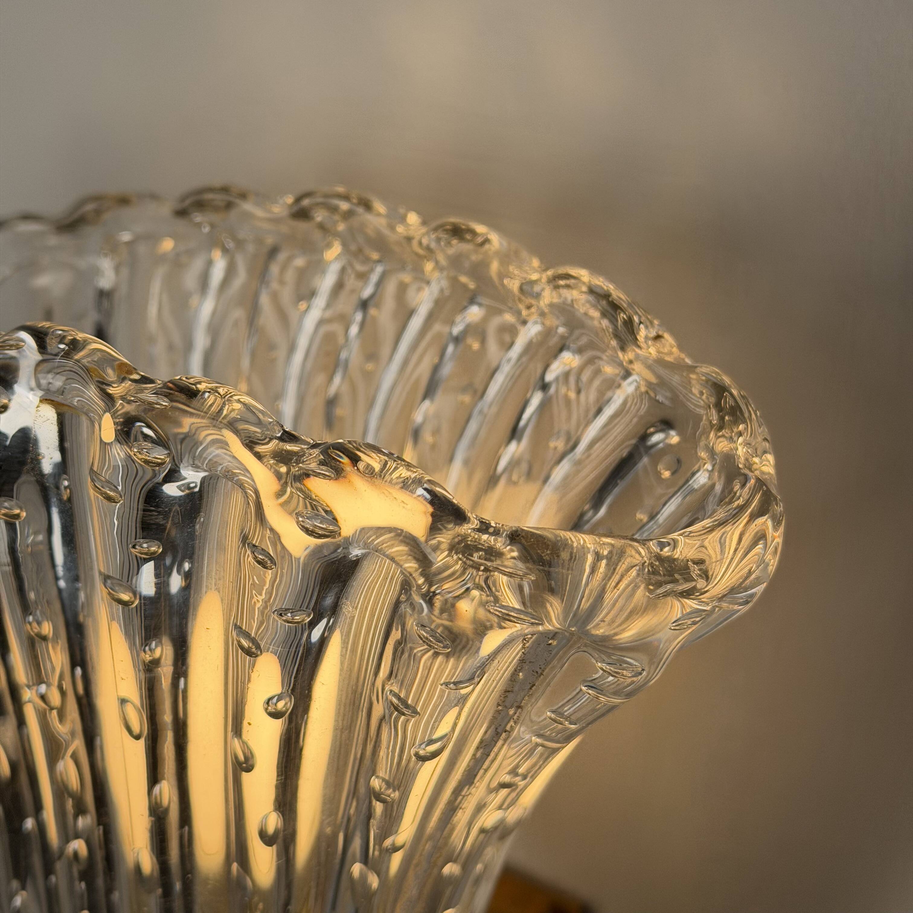 Pair of Archimede Seguso “Bullicante” Murano Glass Wall Sconces, 1940s