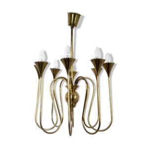 lustre en laiton à huit lumières du milieu du siècle, italie années 1940