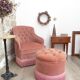 Armchair toad and its footrest in old pink velvet