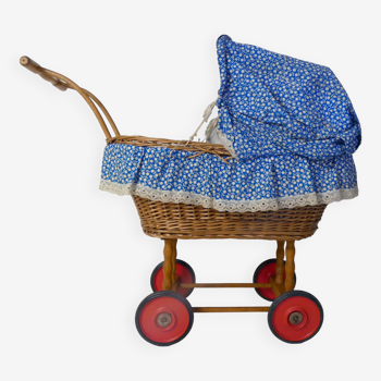 Old rattan stroller pram for vintage doll