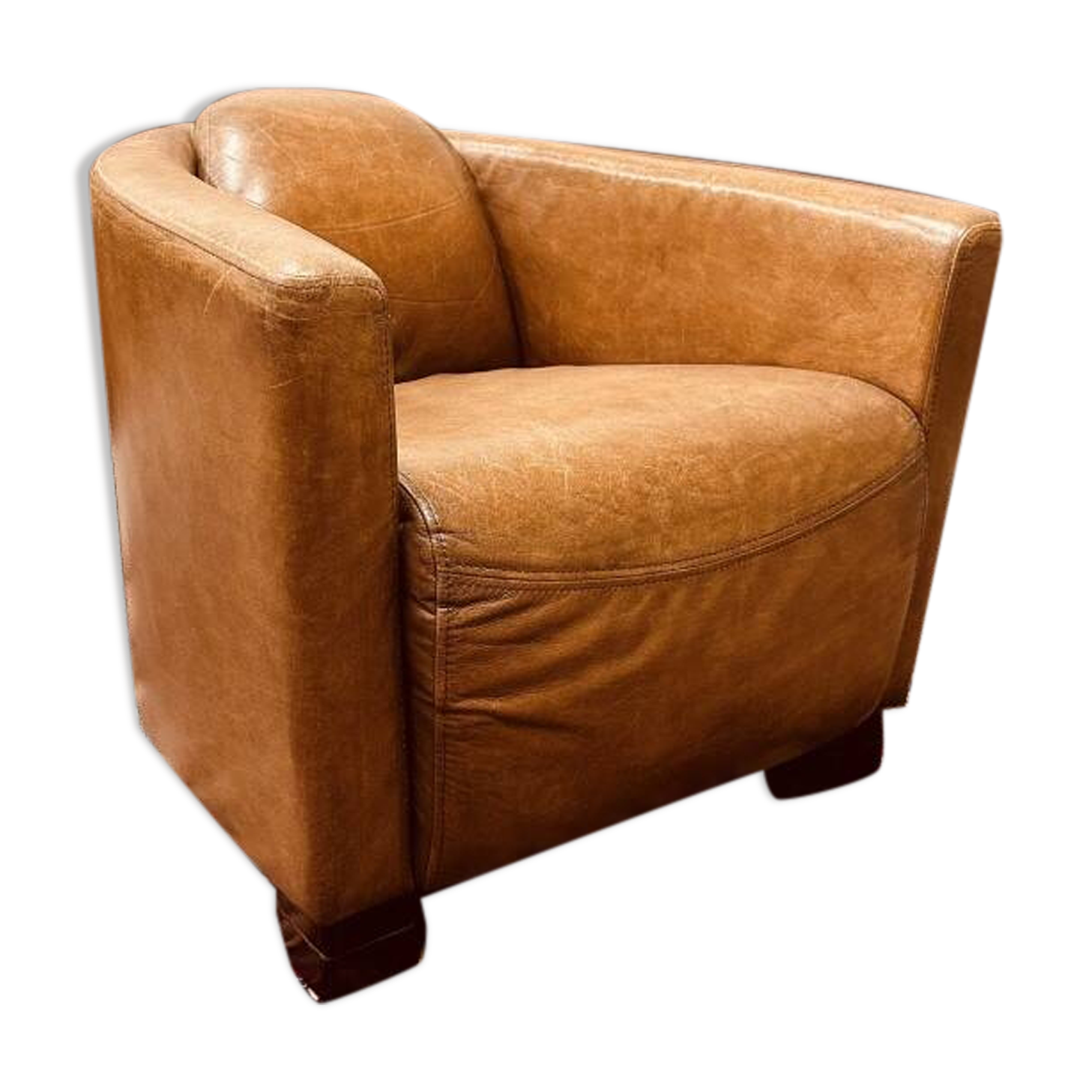Fauteuil club vintage en cuir de mouton