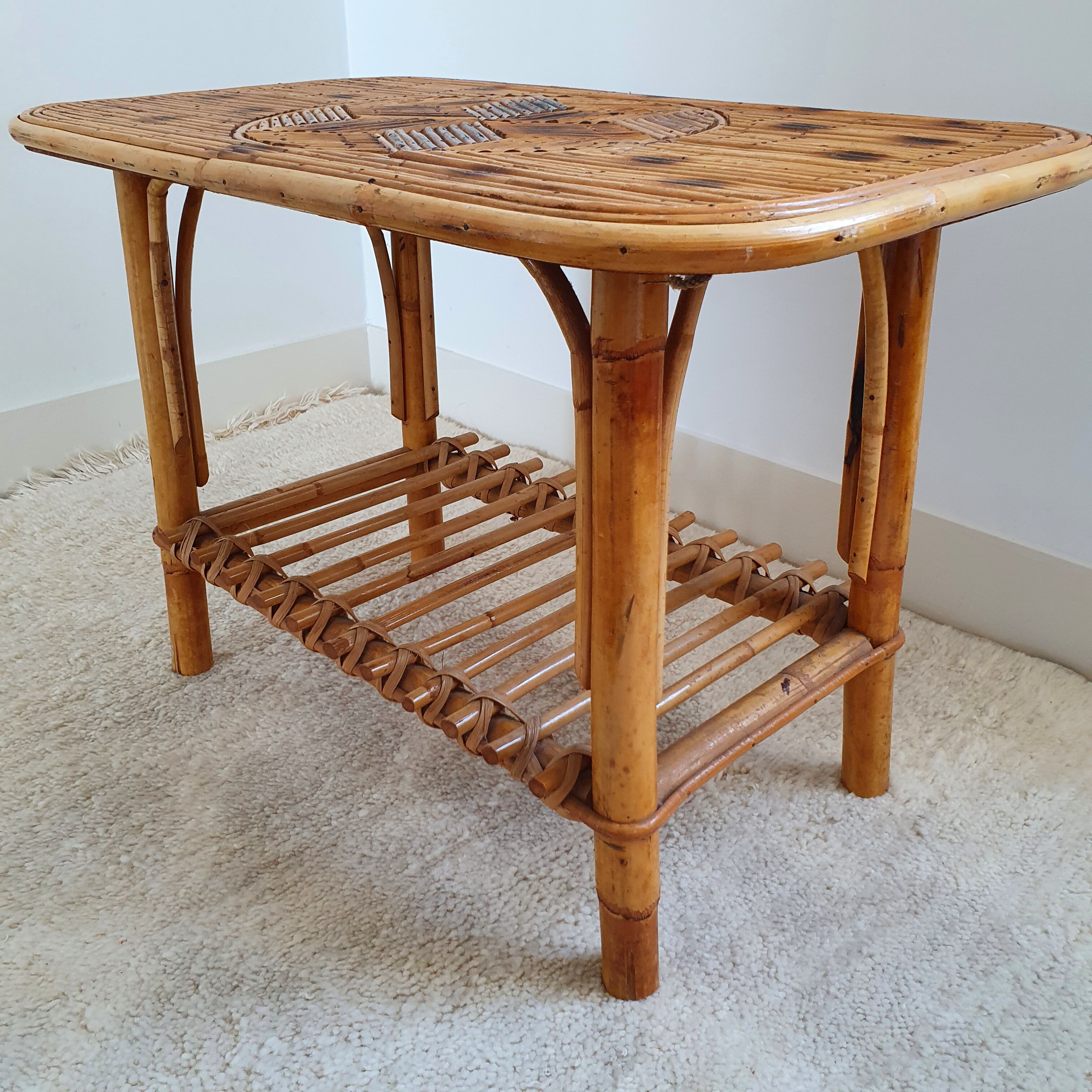 Coffee table in rattan marquetry 1960