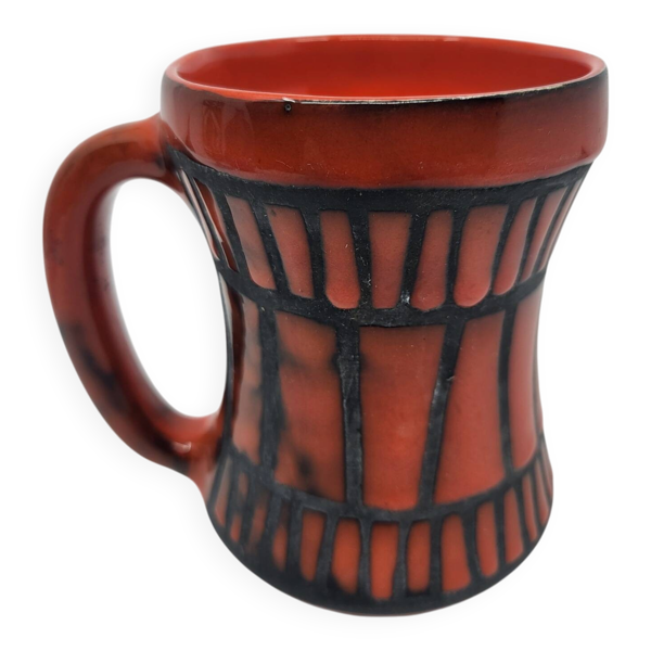 Vase ansé Roger Capron en céramique Rouge, Vallauris, France 1950