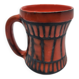 Vase handle Roger Capron in red ceramic, Vallauris, France 1950