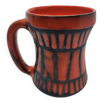 Vase handle Roger Capron in red ceramic, Vallauris, France 1950