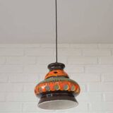 Vintage ceramic pendant light: 1970s rustic handmade chandelier