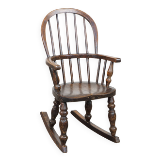 Chaise à bascule pour enfant Windsor anglaise antique du début du XIXe siècle