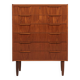 Midcentury Danish chest of 6 drawers in teak 1960s - long drawer handle with 2 handles