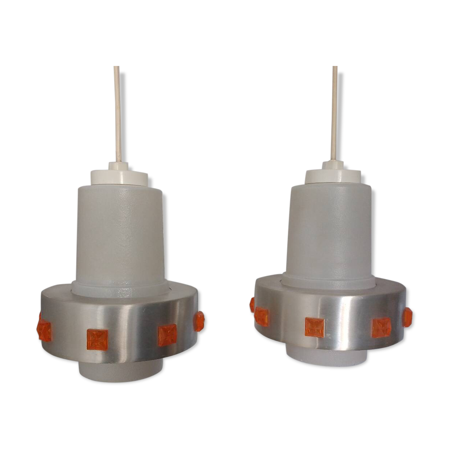 Pair of 1970s Space Age glass and aluminum lamps