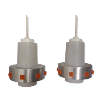 Pair of 1970s Space Age glass and aluminum lamps