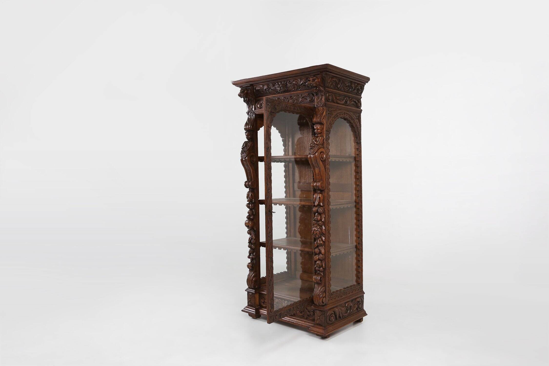 Baroque Style Display Case in Oak, Belgium, 1950s