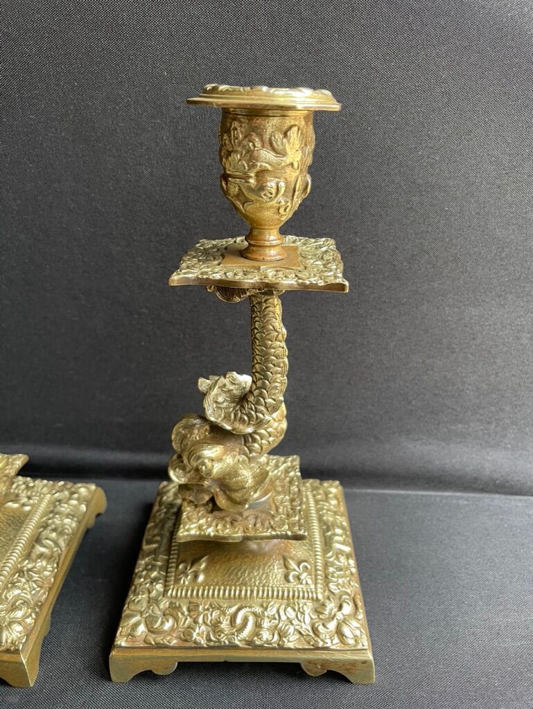 Pair of Napoleon III candle holders - Louis XIV style - Bronze (gilded)