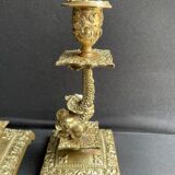 Pair of Napoleon III candle holders - Louis XIV style - Bronze (gilded)