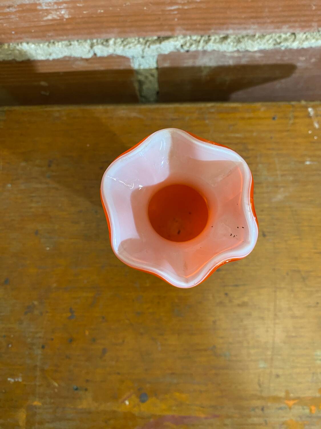 Antique MURANO Orange Blown Glass Vase Corolla Neck Vintage Decoration