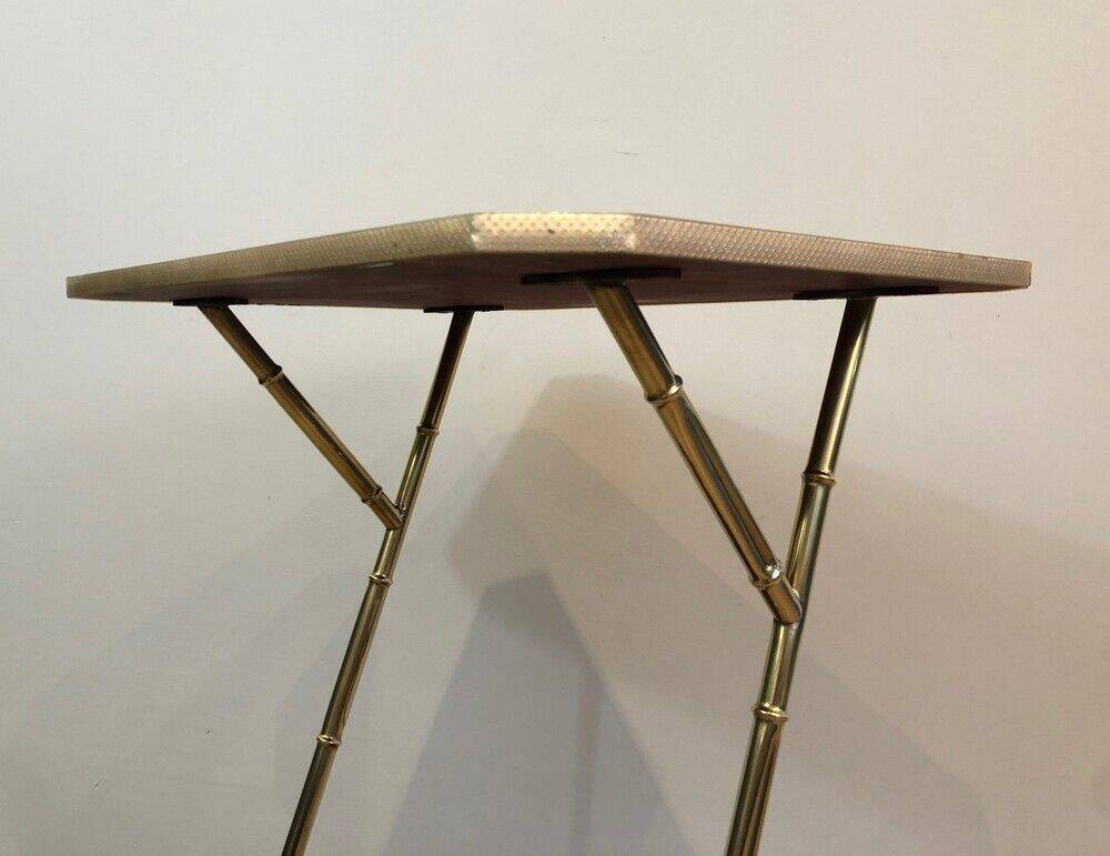 Mahogany and gold metal stool in faux-bamboo style.