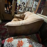 Paire de fauteuil chauffeuse cuir havane 70"