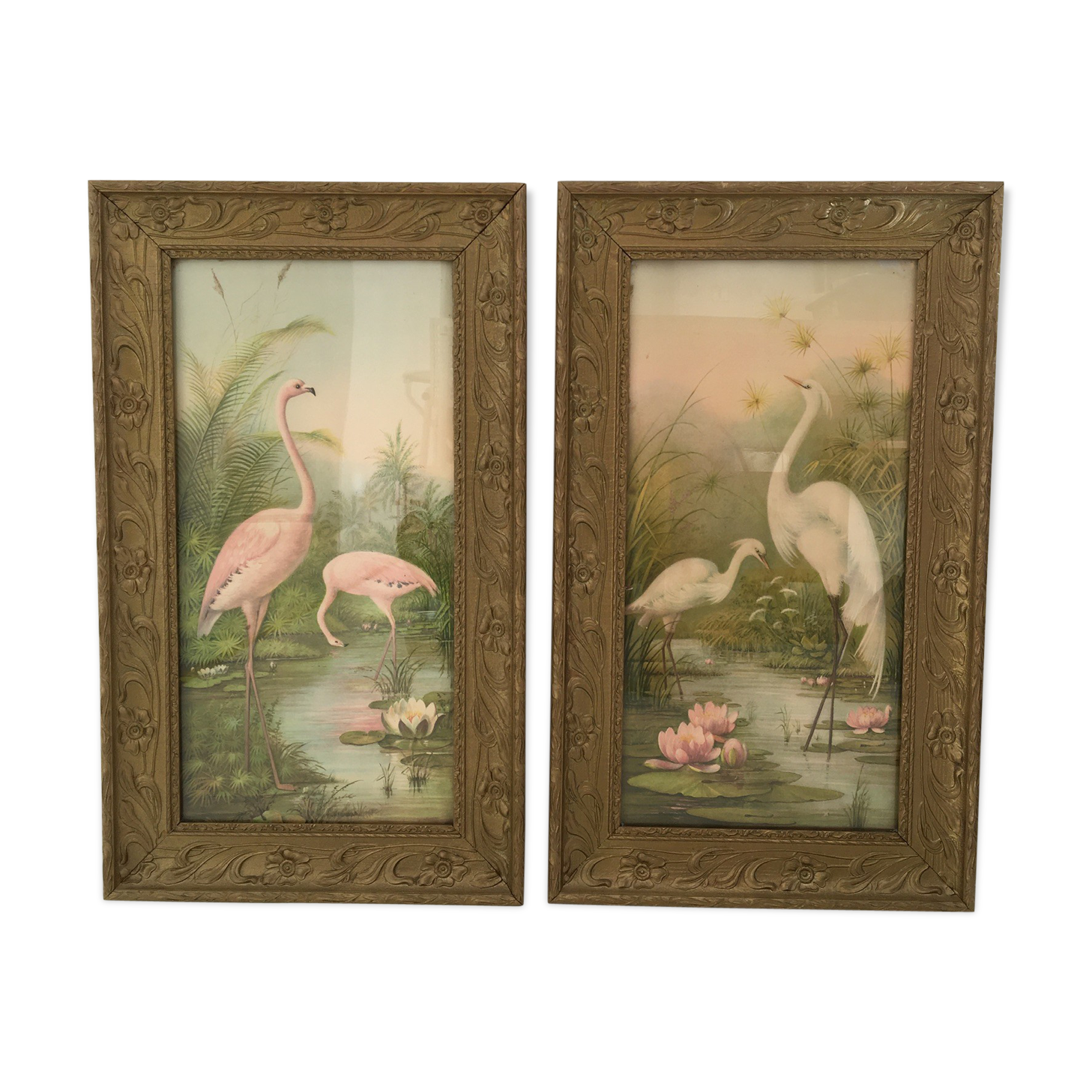 Pair of pink flamingo paintings