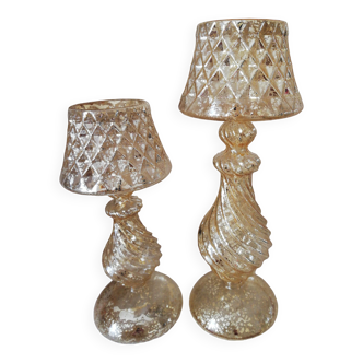 Set of 2 translucent golden candle holders