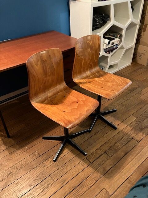 Pair of vintage wood and metal chairs for school desk