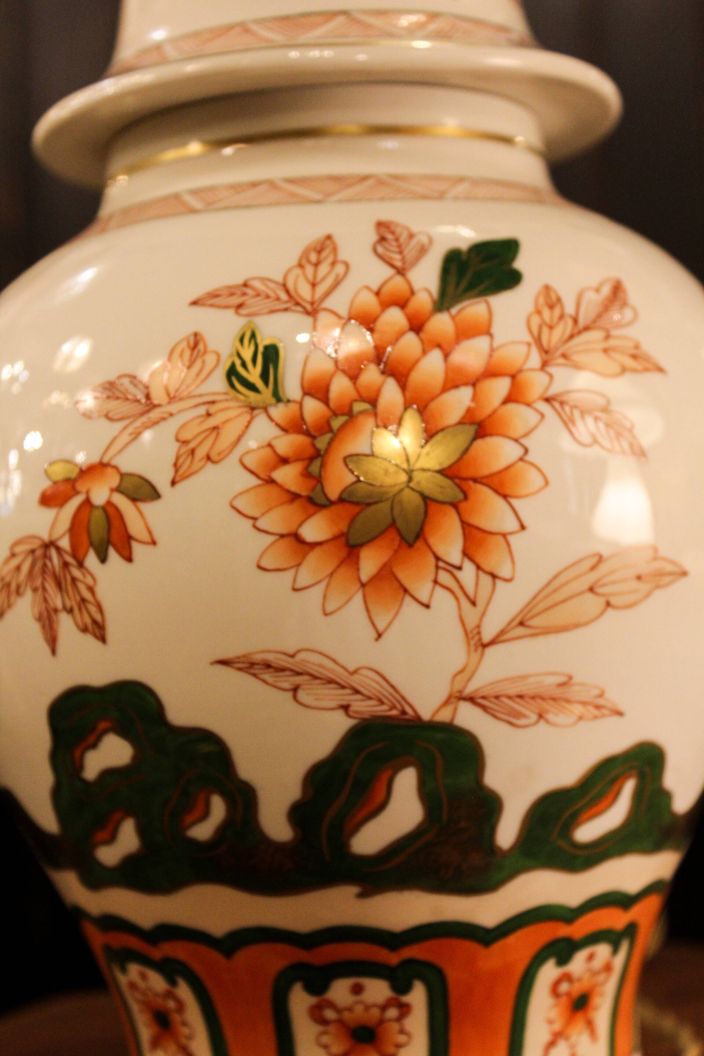 Spanish porcelain lamp hand-painted with floral patterns.