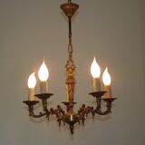 Vintage french bronze ornate detail 5 light chandelier
