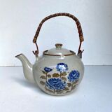 Vintage sandstone teapot wicker handle