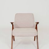 Fauteuil Lounge Beige Tressé Revêtement Bois Couleur Noyer
