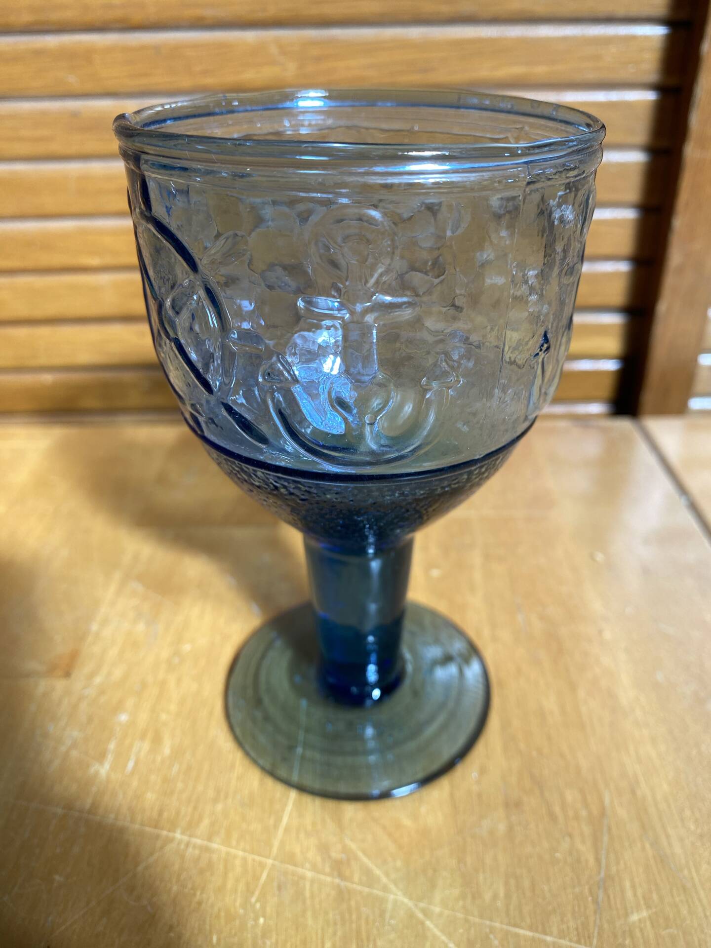 Set of 4 Stemmed Glasses Moulded Blue Marine Decor 1960s Vintage