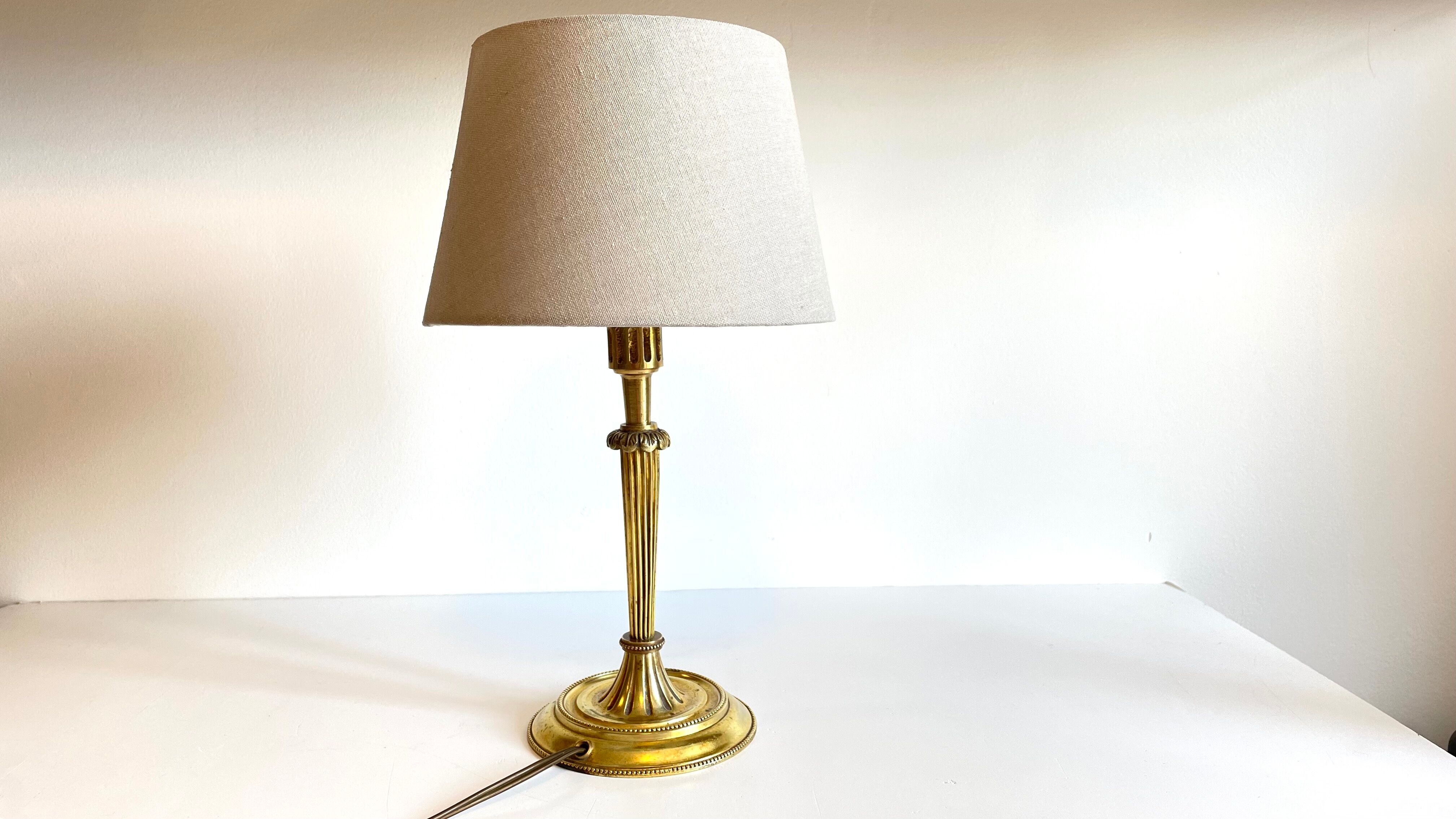 Lamp solid brass and vintage fabric