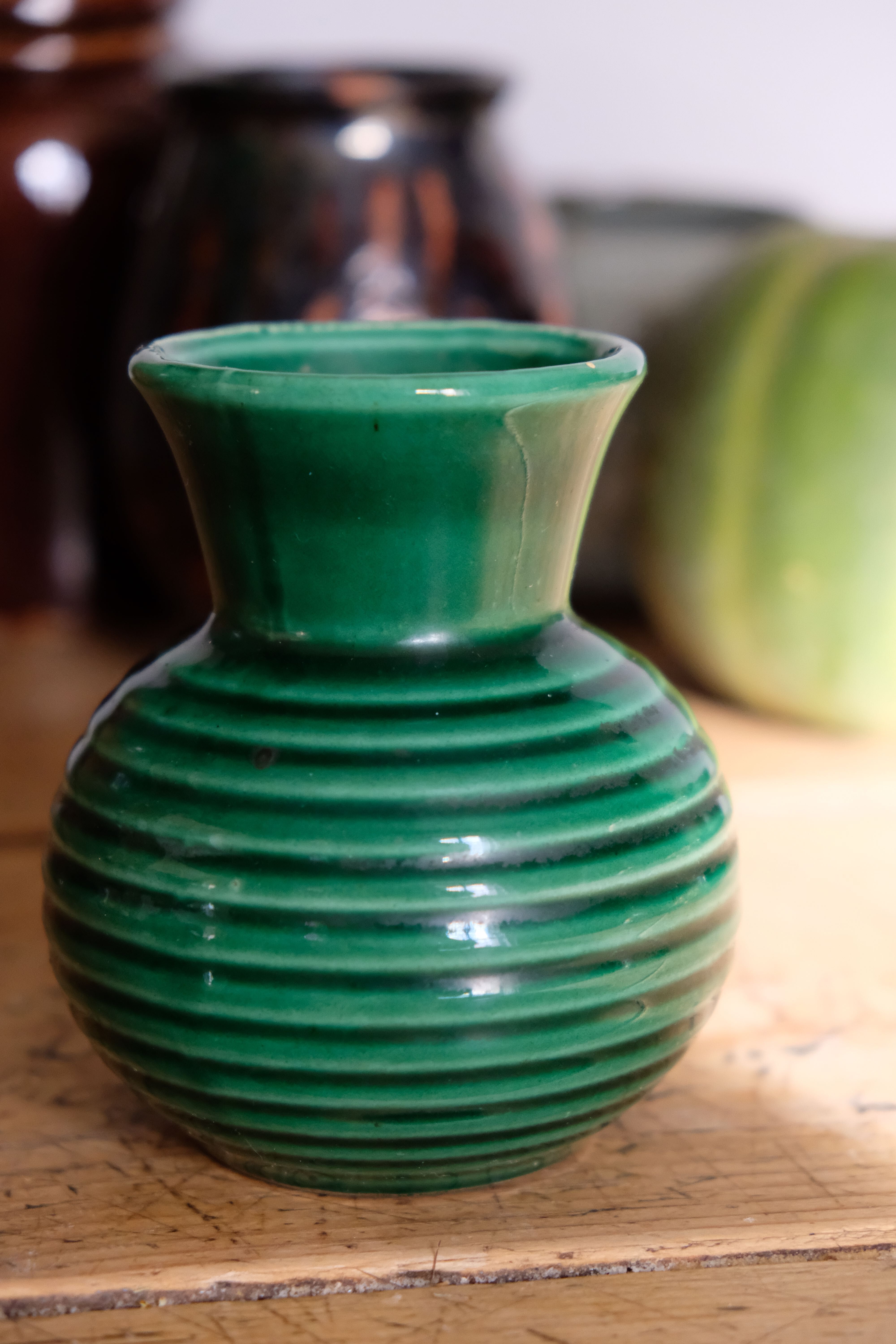 Ancient vase in green ceramic Poet Laval