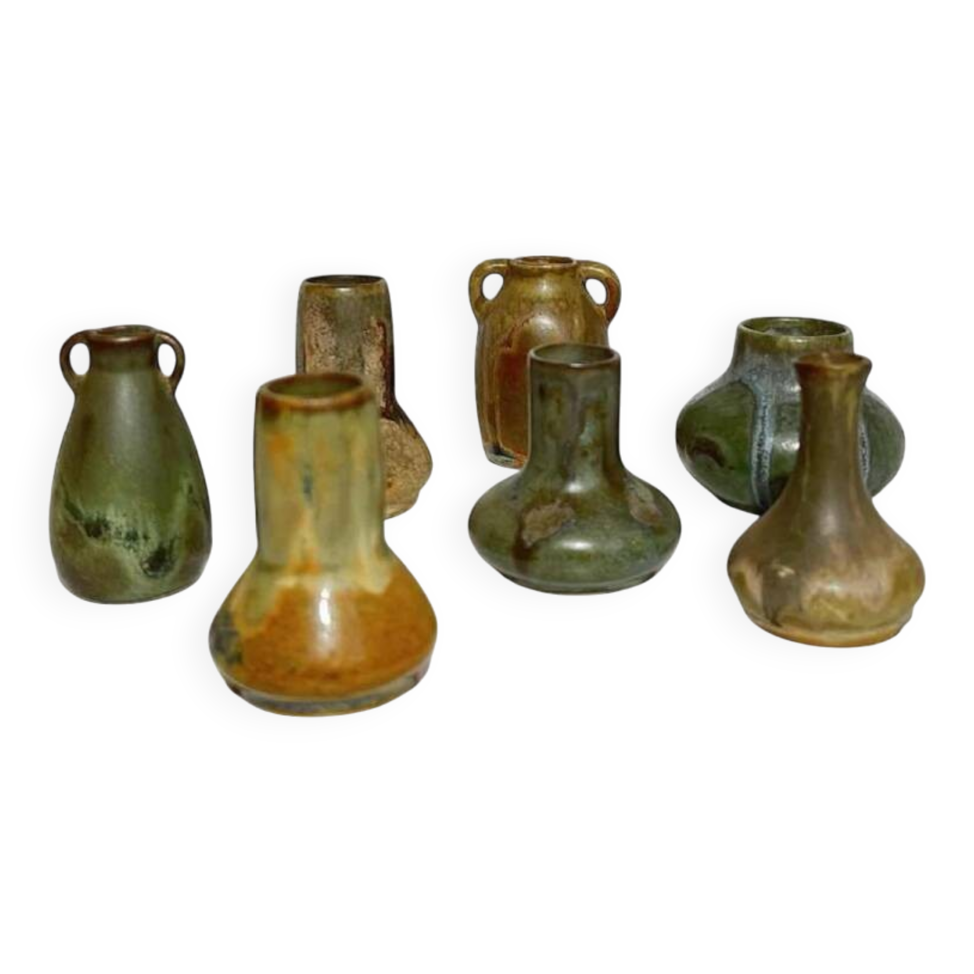 Set of 7 miniature stoneware vases, Denbac & Charles Greber, France, early 20th century
