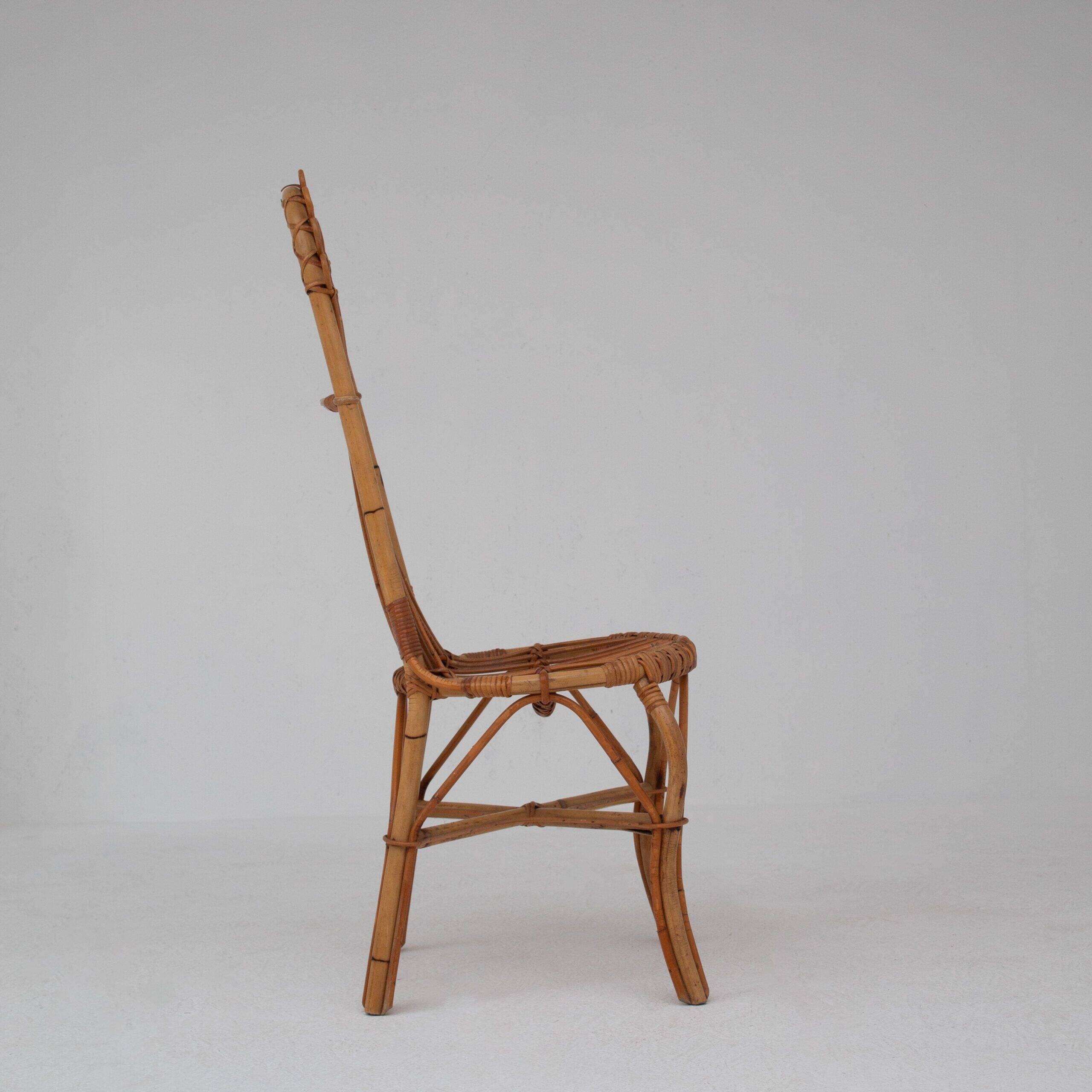 2x Italian bamboo and rattan high back chair, mid-century modernism, Italy 1960s