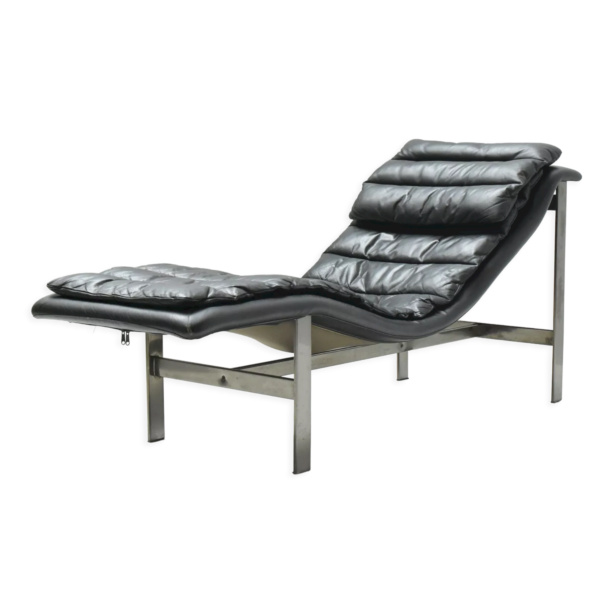 Vintage Lounge daybed in black leather by Mobel Italia - Italy