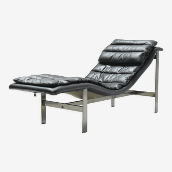 Vintage Lounge daybed in black leather by Mobel Italia - Italy