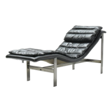 Vintage Lounge daybed in black leather by Mobel Italia - Italy