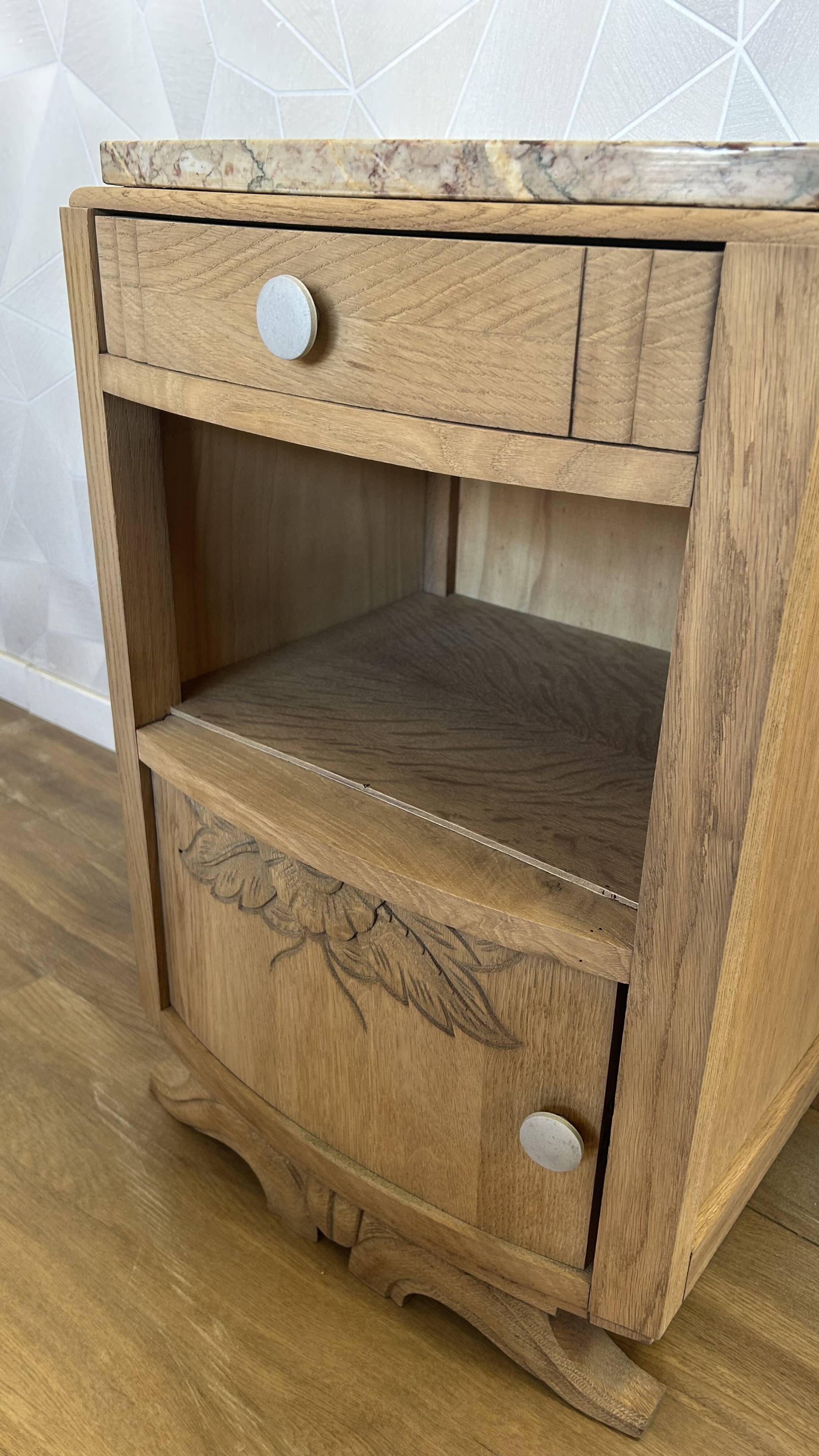 Art Deco bedside table in solid oak