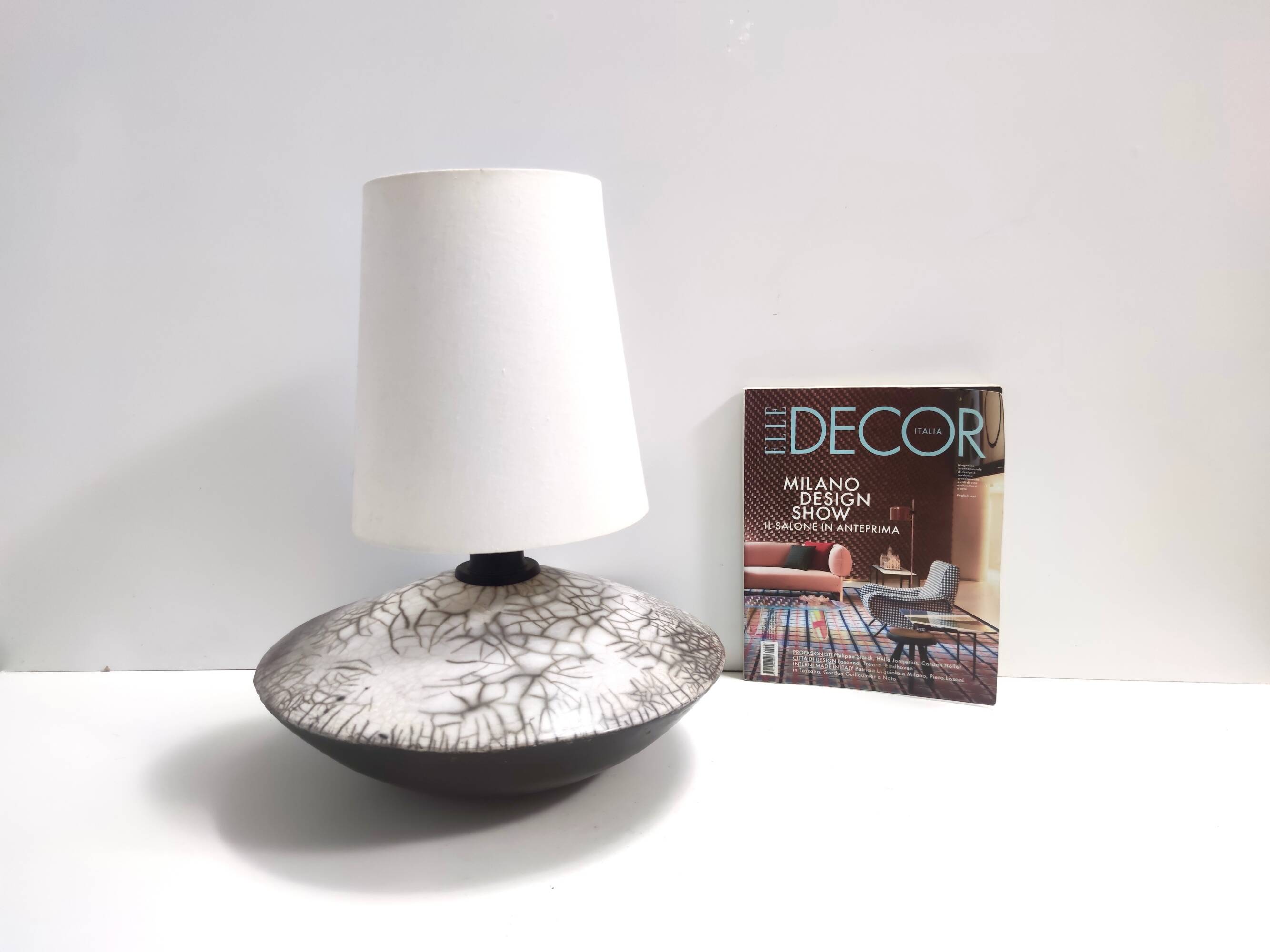 Postmodern Handmade Grey Raku Ceramic Table Lamp, Signed, Italy