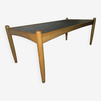 Table basse vintage en ardoise et chêne massif, Eric Merthen, Danemark 1960