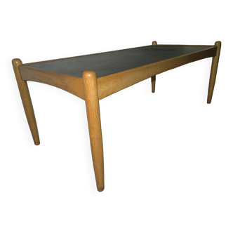 Table basse vintage en ardoise et chêne massif, Eric Merthen, Danemark 1960