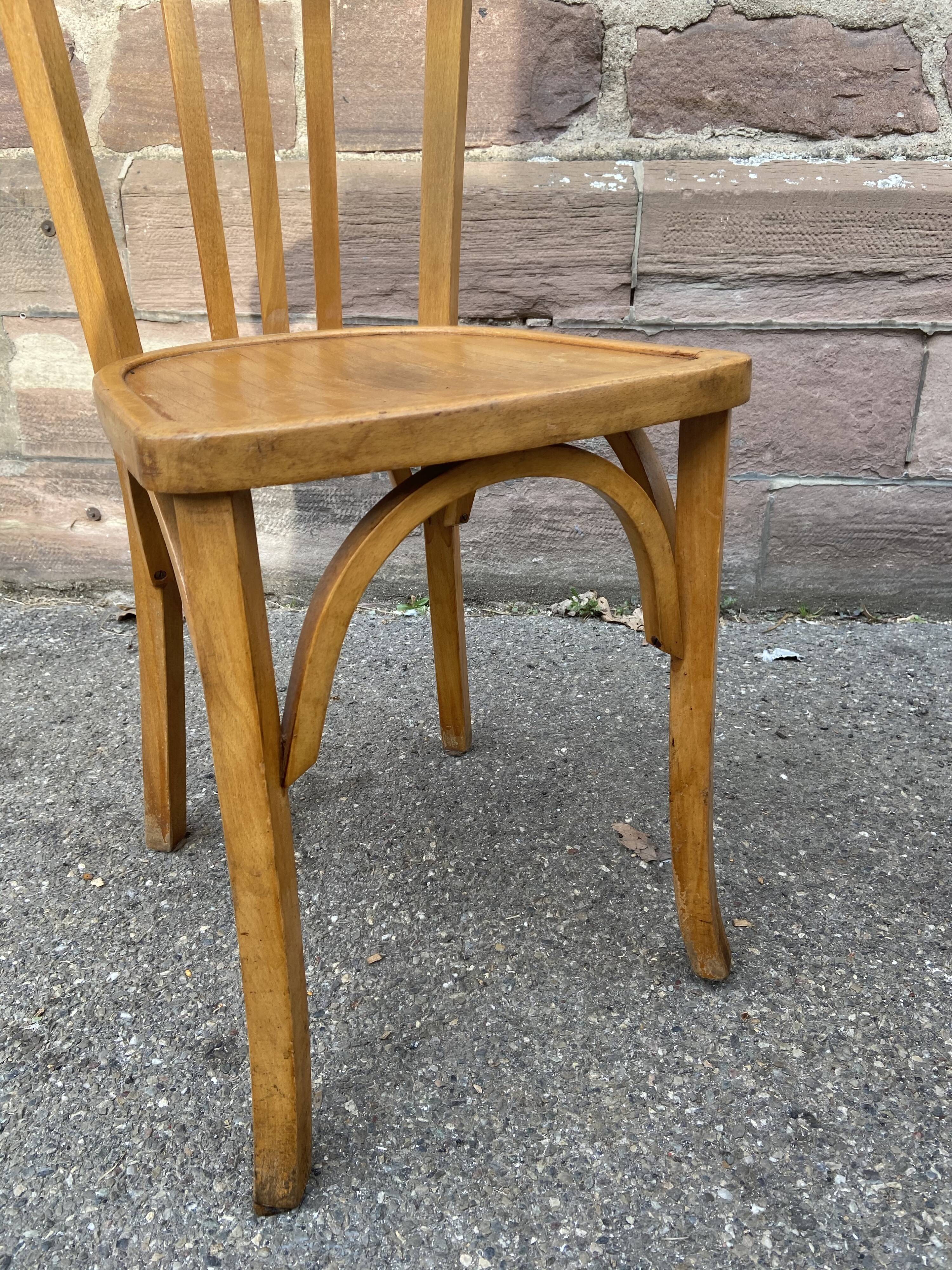 4 chairs bistro Baumann curved wood 1960