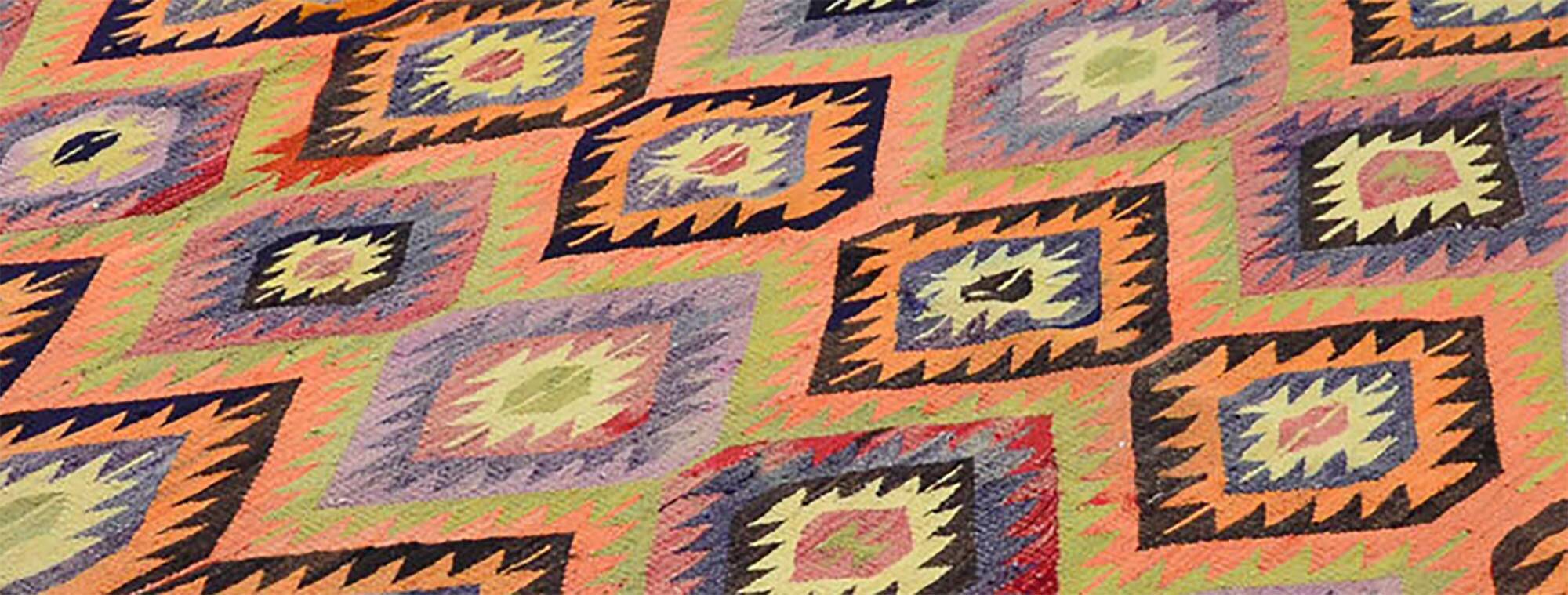 Turkish Kilim Yuruk Vintage 206x315 cm Geometric Orange and Red
