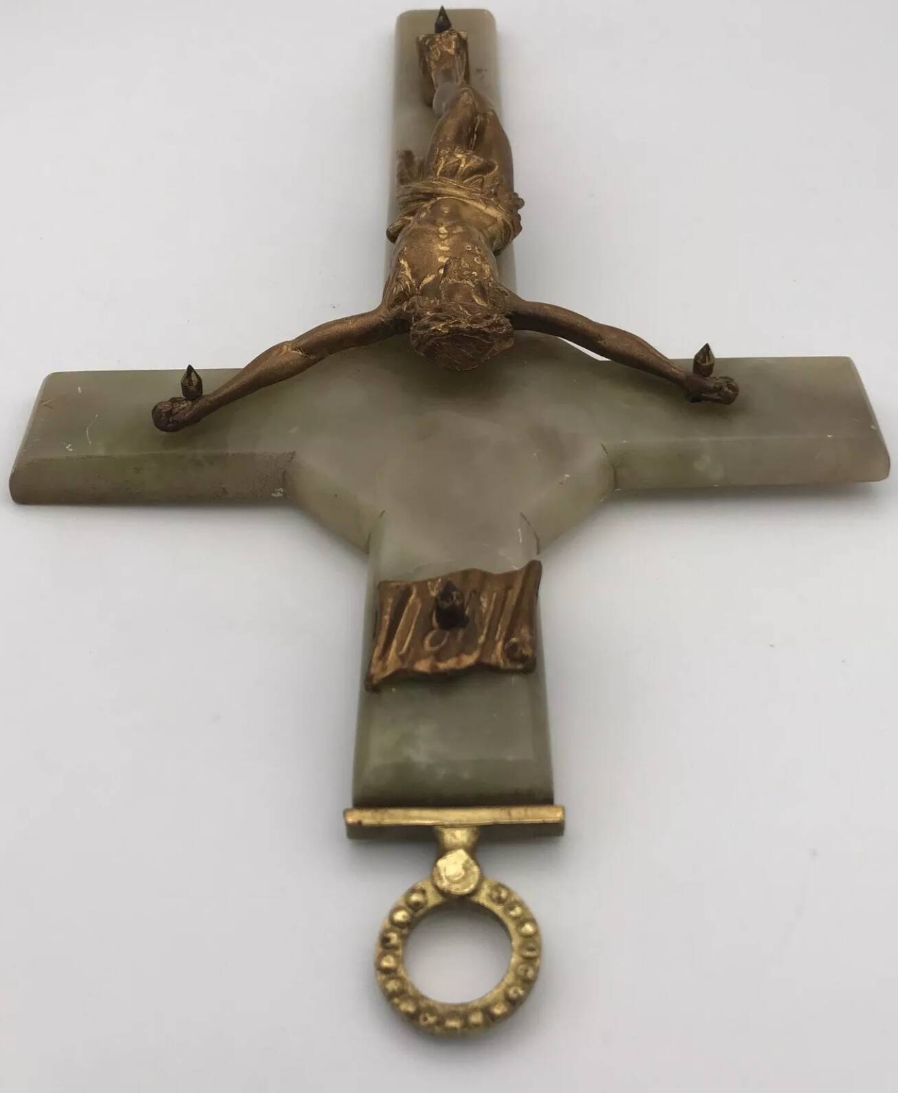 Vintage onyx stone wall crucifix and gold metal christ